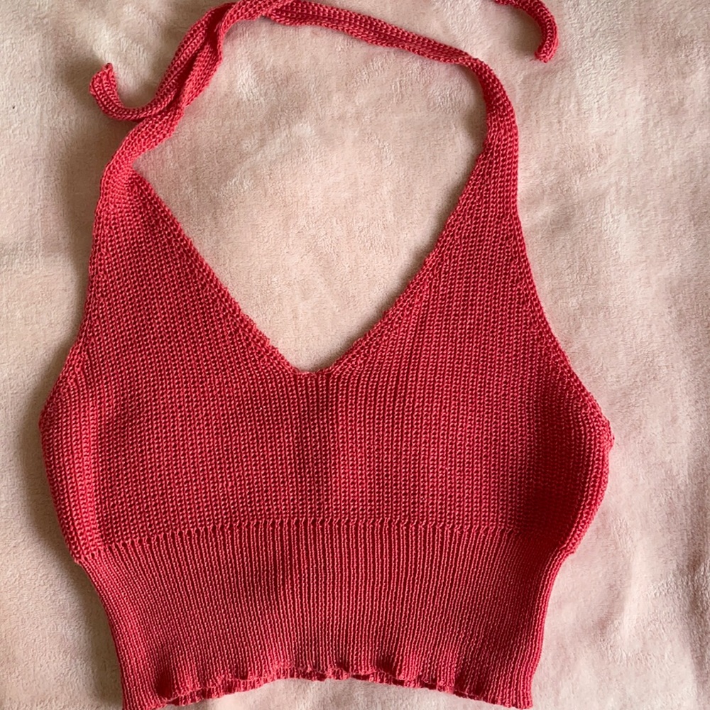 Halter Neck Button Detail Knit Top